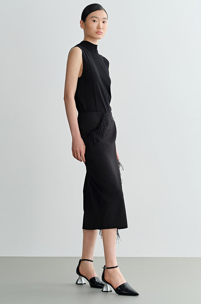 COMME MOI Lu Yan designer new women's black turtleneck wool knitted vest - MONEY.