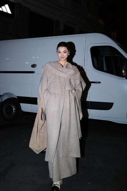 MEI SANGUAN Scarf-Detail Loose Woolen Skirt Suit- JADEN