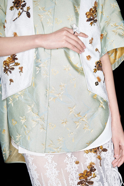 M essential Mackay designer Donchang jacquard low stand-up collar loose short-sleeved shirt - DIVA.