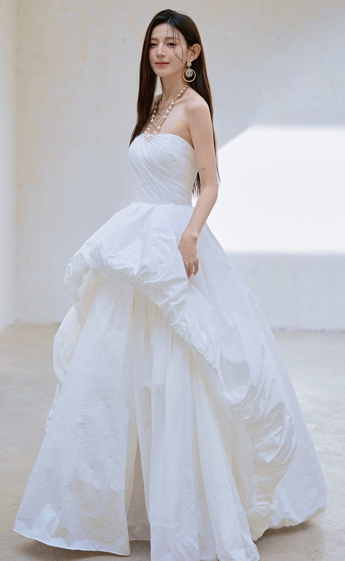 DOLLY Elegant White Tube Top Long Puffy High Waist Wedding Dress-GRACE  (V)