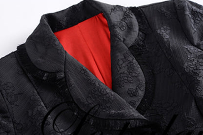 Le Palais Vintage Lace Dark Pattern Waist Slim Cropped Jacket-AMAN