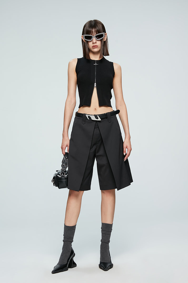 ANNAKIKI Casual Underwear Pleated Twill Simple Medium Pants-ROXIANNA