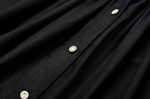 ZHUCHONGYUN Cotton Black Pinch Pleated Loose Straight Shirt--CHIDOME.