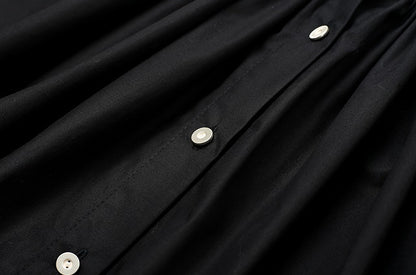 ZHUCHONGYUN Cotton Black Pinch Pleated Loose Straight Shirt--CHIDOME.