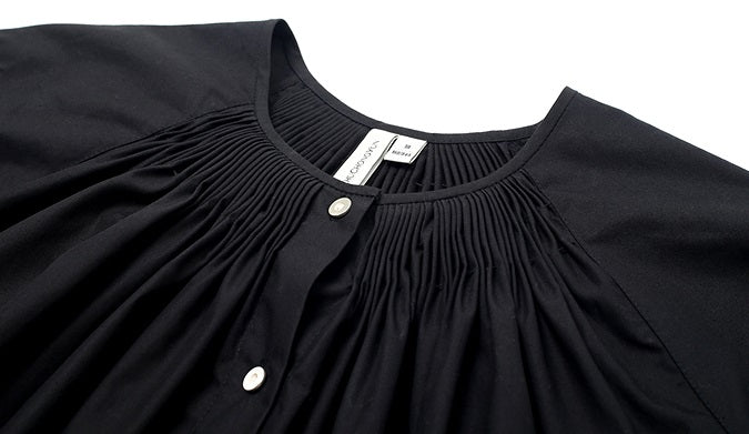 ZHUCHONGYUN Cotton Black Pinch Pleated Loose Straight Shirt--CHIDOME.