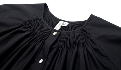 ZHUCHONGYUN Cotton Black Pinch Pleated Loose Straight Shirt--CHIDOME.