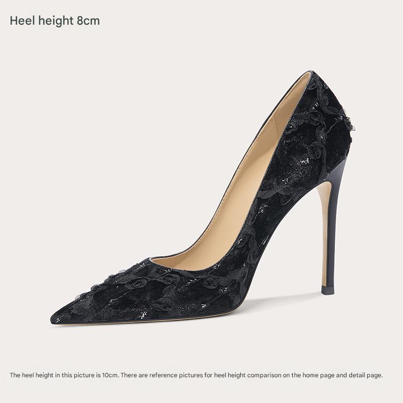 Lily Wei [Su Ye] black versatile high heels celebrity design open instep single shoes- ANNMARIE