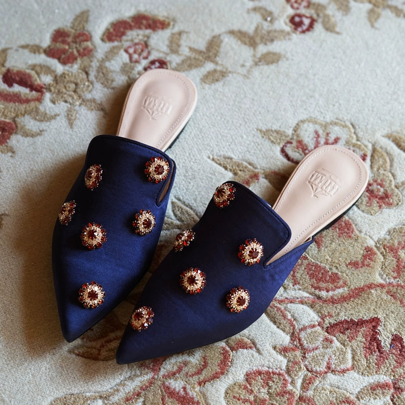B-FEI French rhinestones vintage pointed toe mules-PENKI.