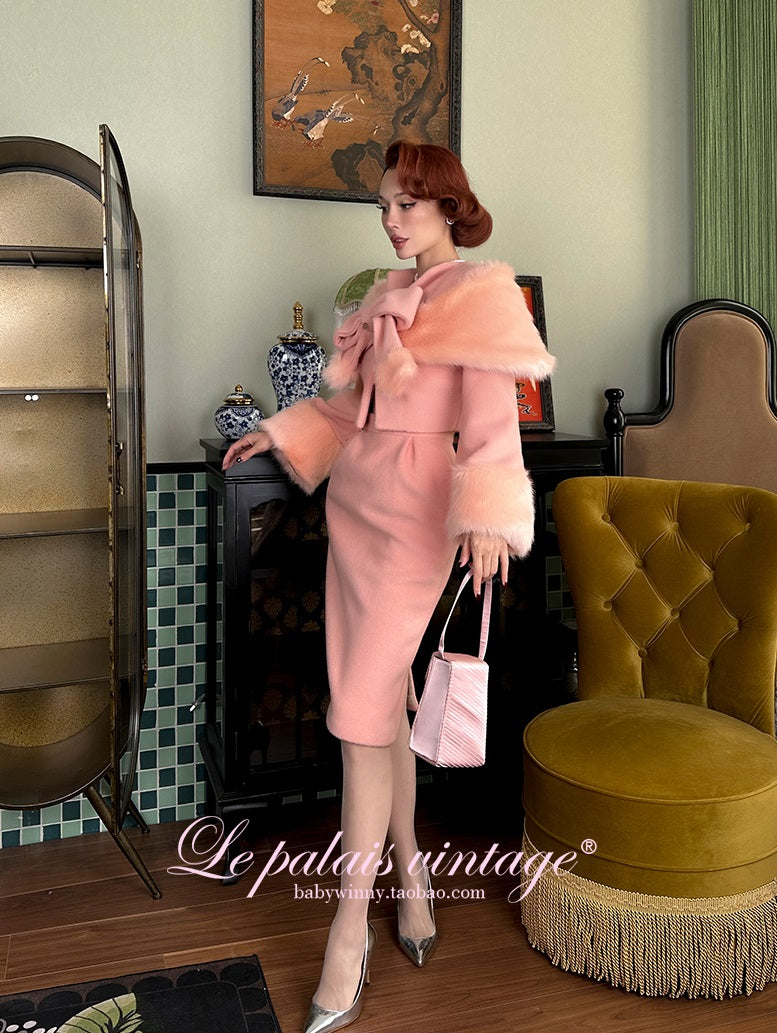 Le Palais  Peach Pie Slim Coat + Skirt Peach Pink Suit-PALM