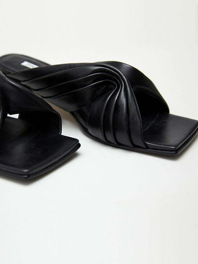 ZHUCHONGYUN Summer Black Tile Multi-Layer Pinch Pleated Shoes-ROTA.