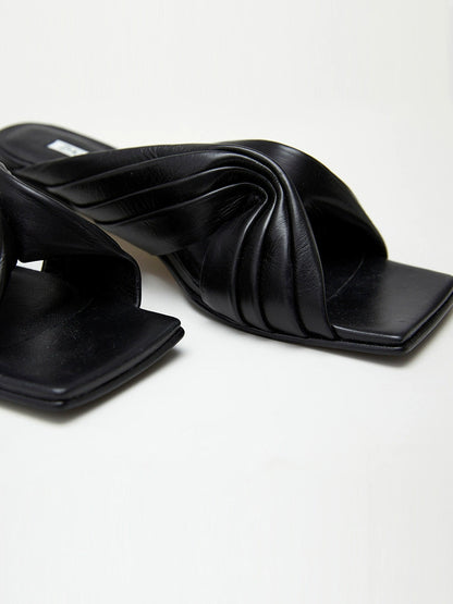 ZHUCHONGYUN Summer Black Tile Multi-Layer Pinch Pleated Shoes-ROTA.