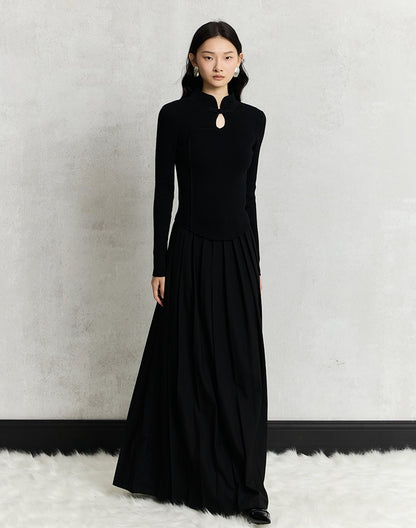 HECO Cheongsam Collar Hollow Buckle red black apricot Knitwear Slim Bottom - whom.