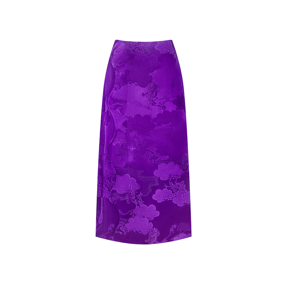 TUYUE imperial purple satin woven wavy side skirt - JOSHUA.