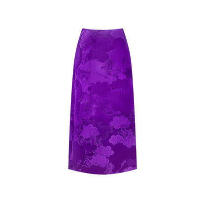 TUYUE imperial purple satin woven wavy side skirt - JOSHUA.