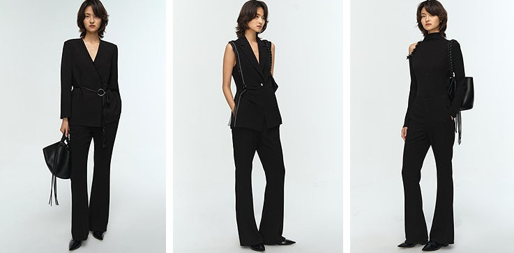 COMME MOI Lu Yan designer's new women's classic black slim acetic bell bottoms - GREAT.