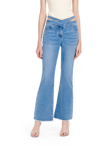 YES BY YESIR |  Deconstructed Waistband Bootcut Jeans -RENELLE.