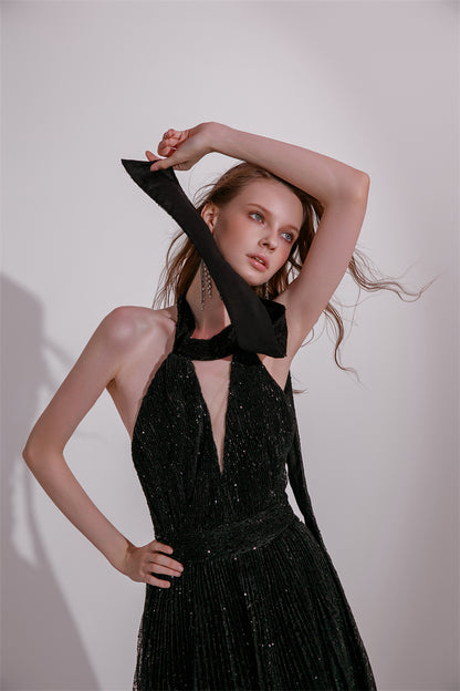 Wardrobes by Chen High End Black Halter Neck Sleeveless lbd Cocktail Dress-Blackie