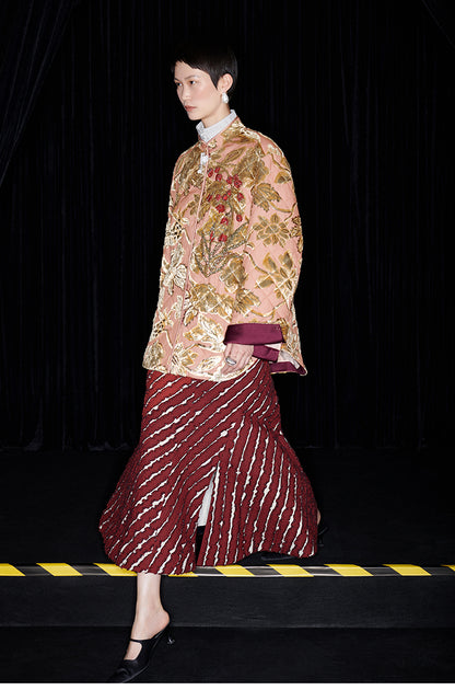 M essential Mackay designer embroidered lily of the valley quilted coat skirt set - nine.