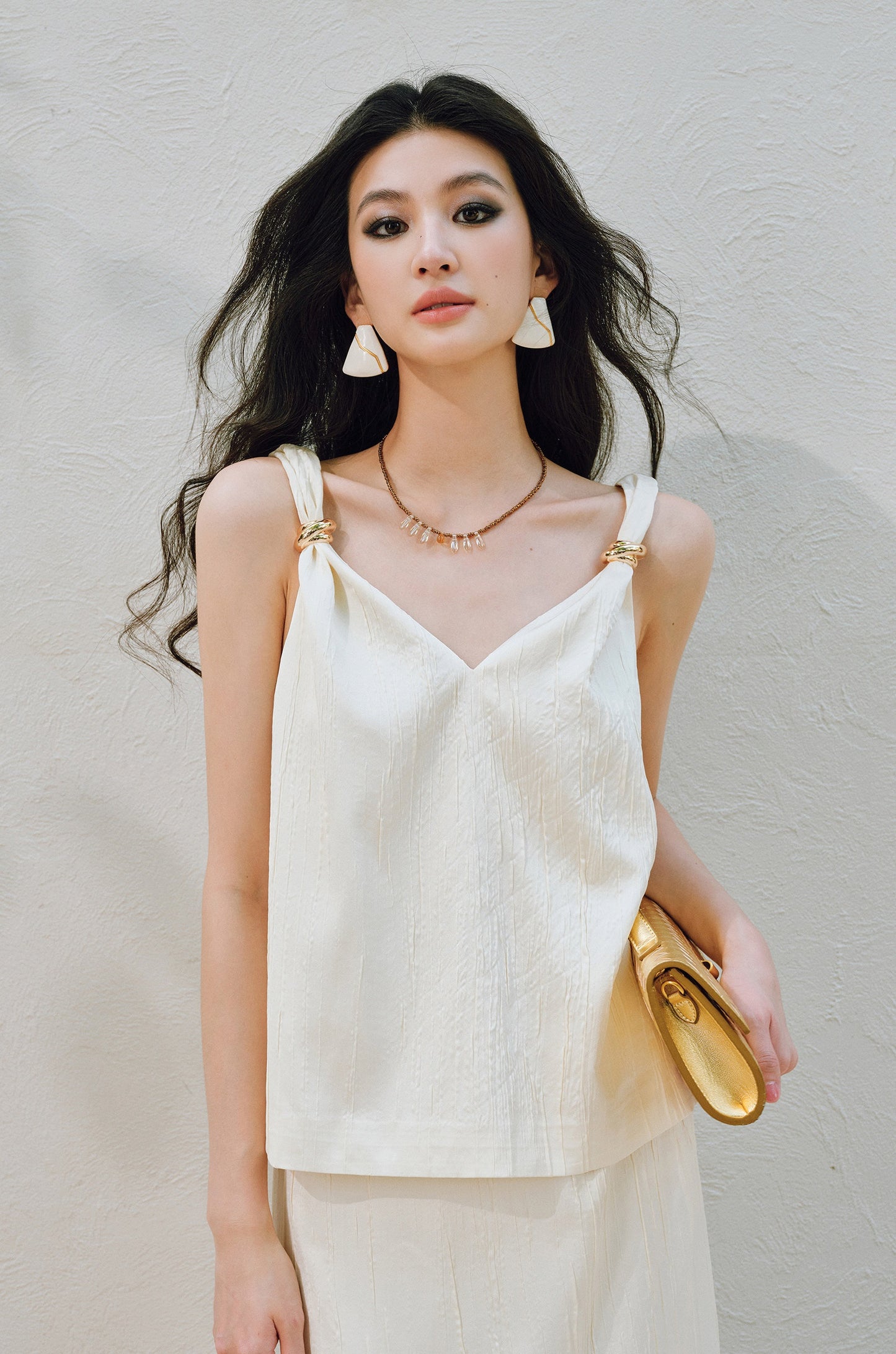 WANGXO | Lazy Precious Metal Shoulder Loop Loose Top & Straight Skirt Set with Sculpted Grace- VERA