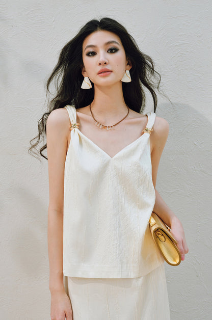 WANGXO | Lazy Precious Metal Shoulder Loop Loose Top & Straight Skirt Set with Sculpted Grace- VERA