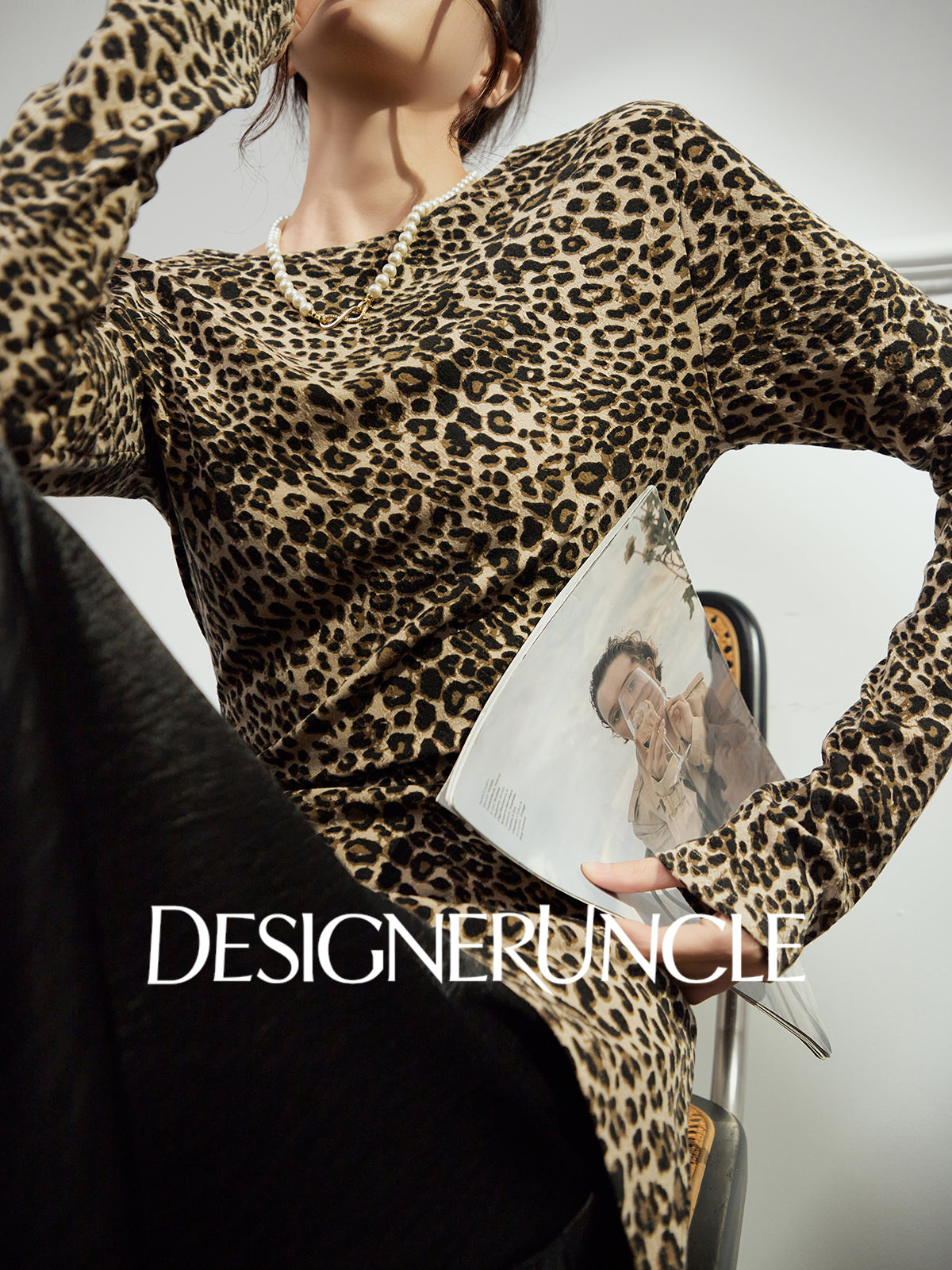 DGU|Leopard Shadow" leopard print knitted sweater new design niche slim temperament top - Antonio.