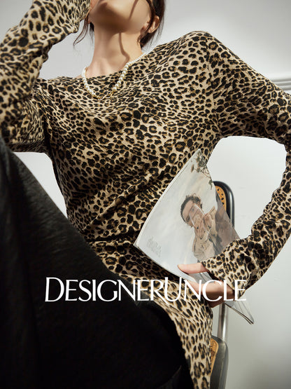DGU|Leopard Shadow" leopard print knitted sweater new design niche slim temperament top - Antonio.
