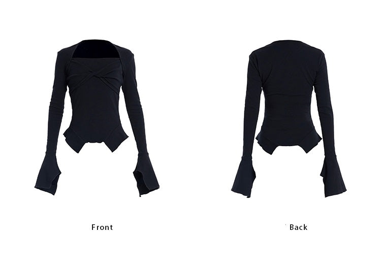 TINY IN bell sleeve square neck knitted top- guy