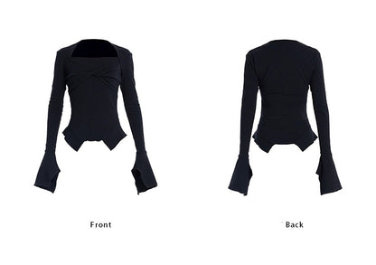 TINY IN bell sleeve square neck knitted top- guy