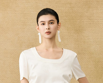 HECO Chinese Acetate Small Square Neck Short Sleeve Top- BEAK.