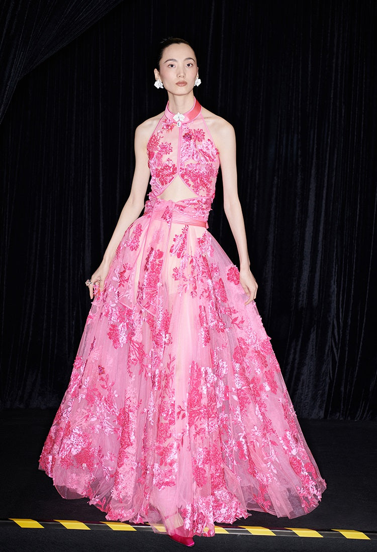 M essential Ma Kai designer falling flower embroidery nail bead lace-up top - PACK.