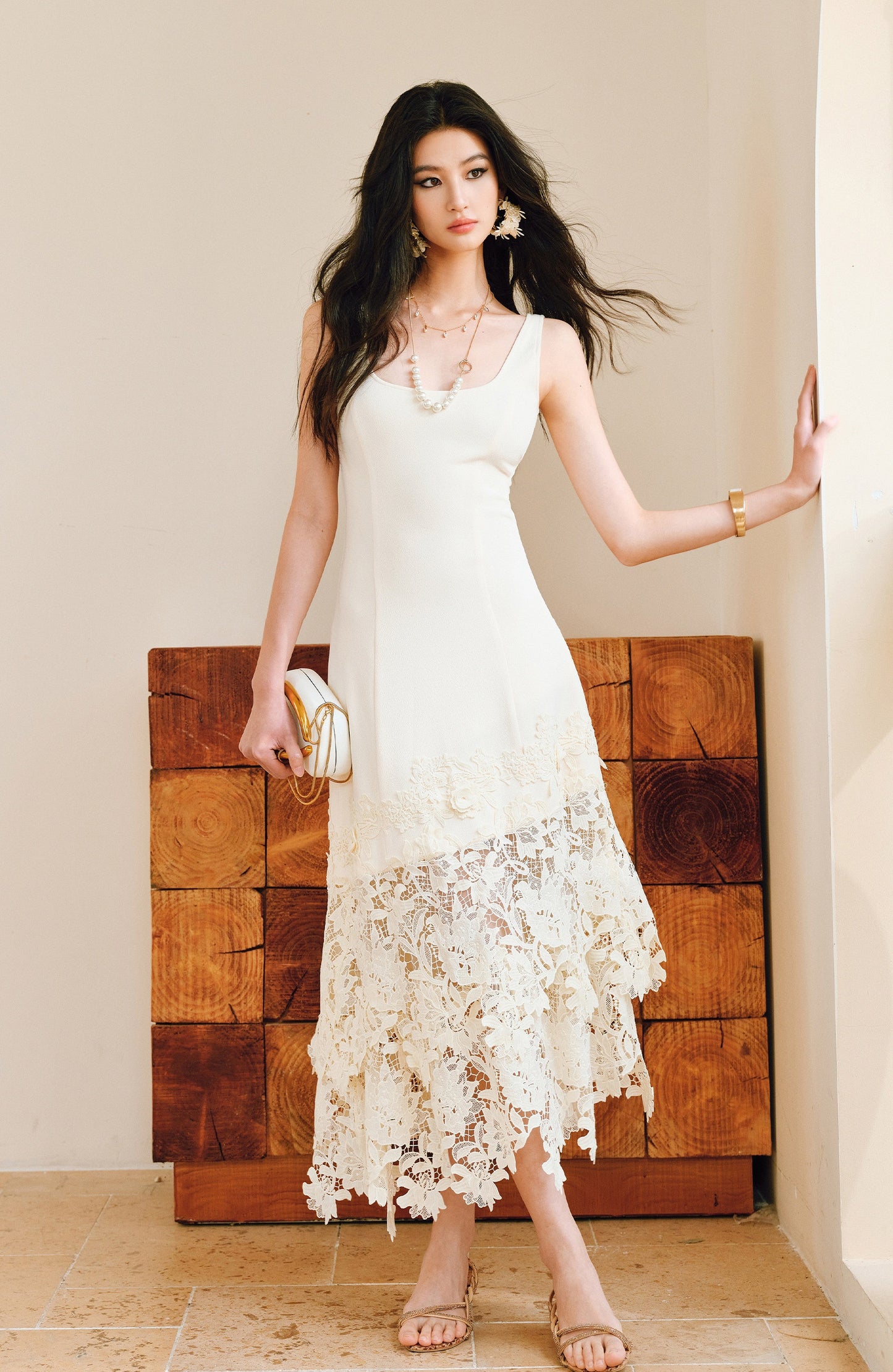 WANGXO High Stretch Knitted Stitching Neckline Slim Fit Three-Dimensional Split Sleeveless Dress - ELISE