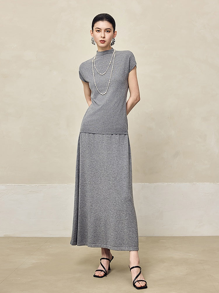 HECO Sleeveless Slim Mock Collar Red Black Gray Knit Top  - THRONE.