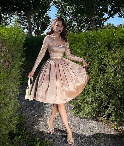 le palais vintage autumn and winter  flash diamond pearlescent long-sleeved slim tutu skirt-NINU