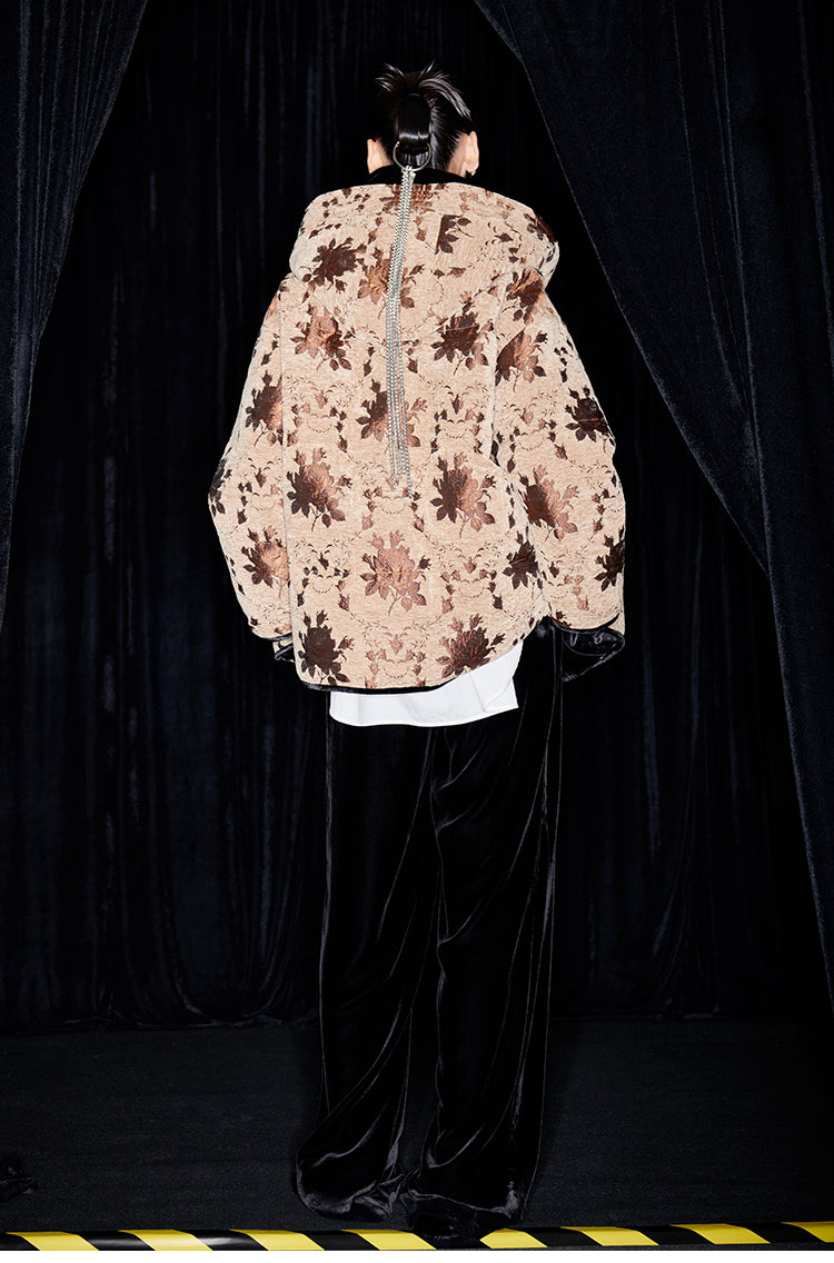 M essential Mackay drop-off jacquard crochet-embroidered hooded puffer jacket - all apere.