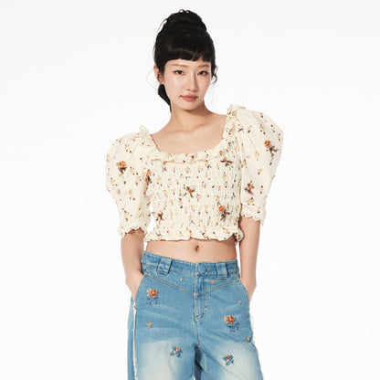 FAME Pastoral Print Beaded Court Short Slim Top - AVA