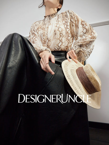DGU "Linglin" snake print chiffon shirt high-end long-sleeved top - FAVOUR.