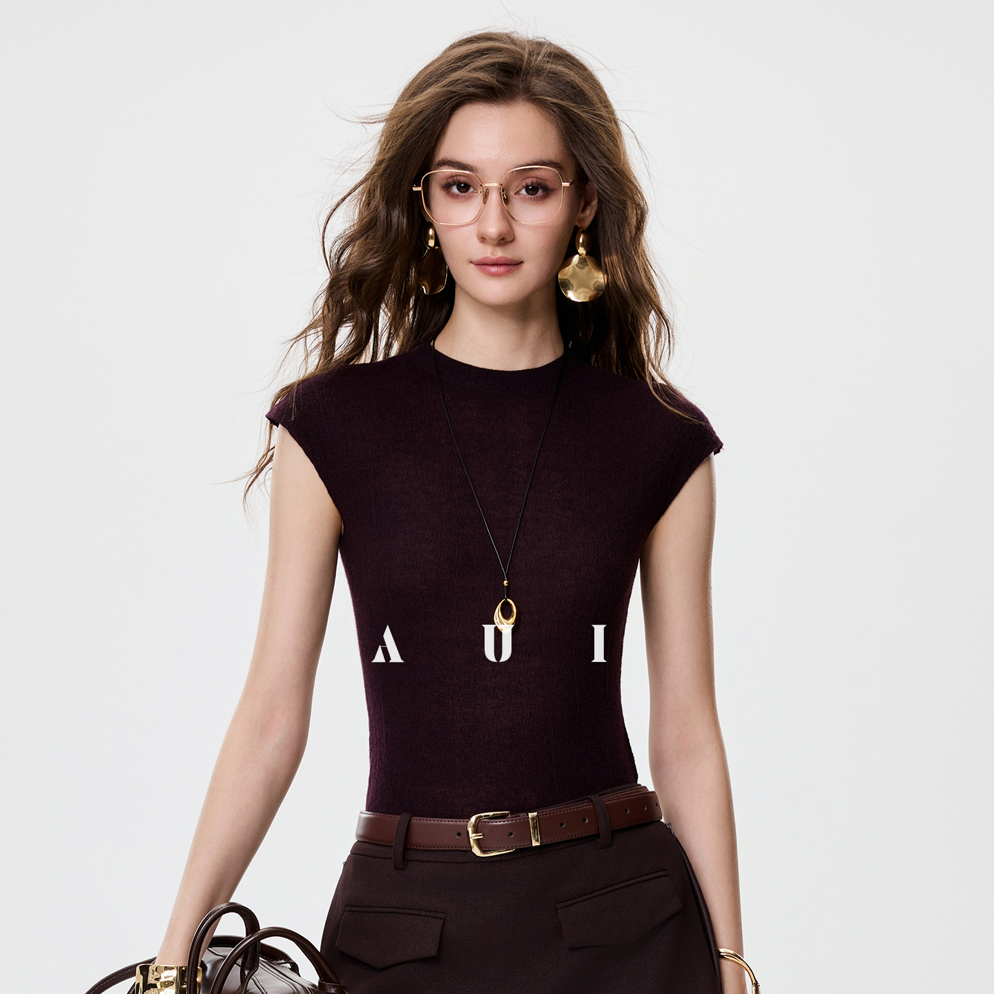 AUI short sleeved knitted sweater base shirt - JUNE.