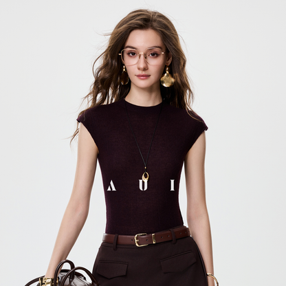 AUI short sleeved knitted sweater base shirt - JUNE.