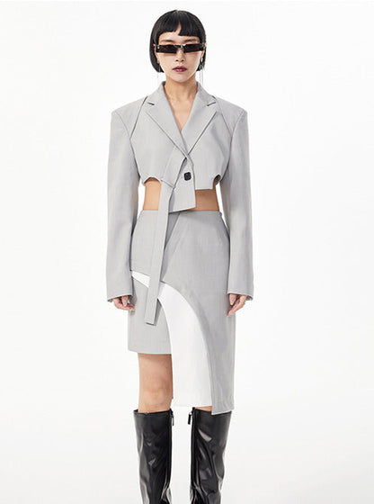 TINY IN curved hem layered gray black skirt -XANDER