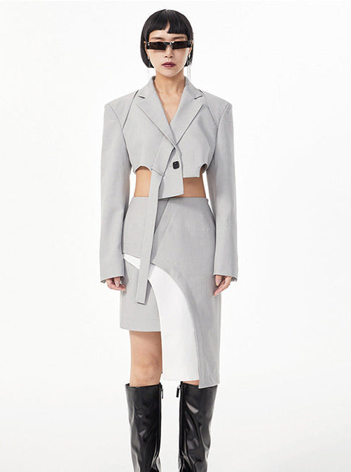 TINY IN curved hem layered gray black skirt -XANDER