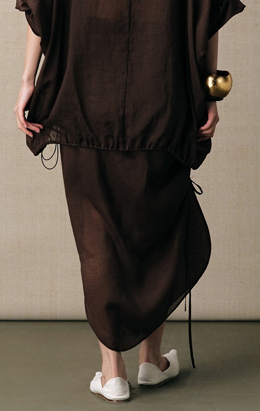 ZHUCHONGYUN ramie transparent and light texture pleated simple long skirt--MARIE.