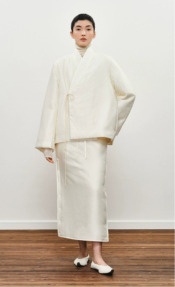 ZHUCHONGYUN midi cotton skirt with side button detailing and a drawstring waist-SEZA.