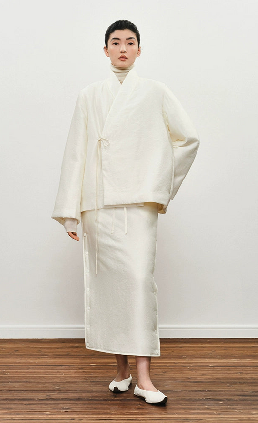 ZHUCHONGYUN midi cotton skirt with side button detailing and a drawstring waist-SEZA.