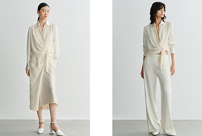 COMME MOI summer women's short texture stitched satin shirt - VIOLET.