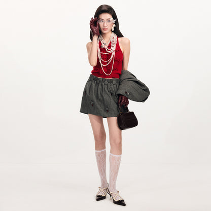 FAME Red sleeveless bow beaded knitted vest - ANASTASIA.