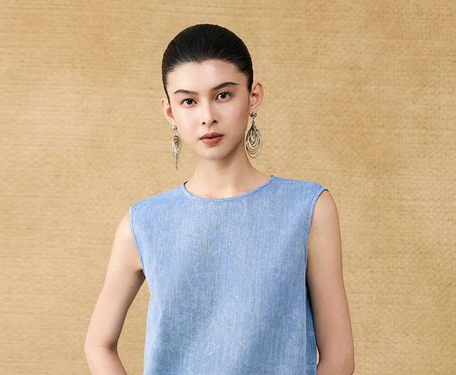 HECO Chinese women's summer  diamond blended linen vest dress - SWET.