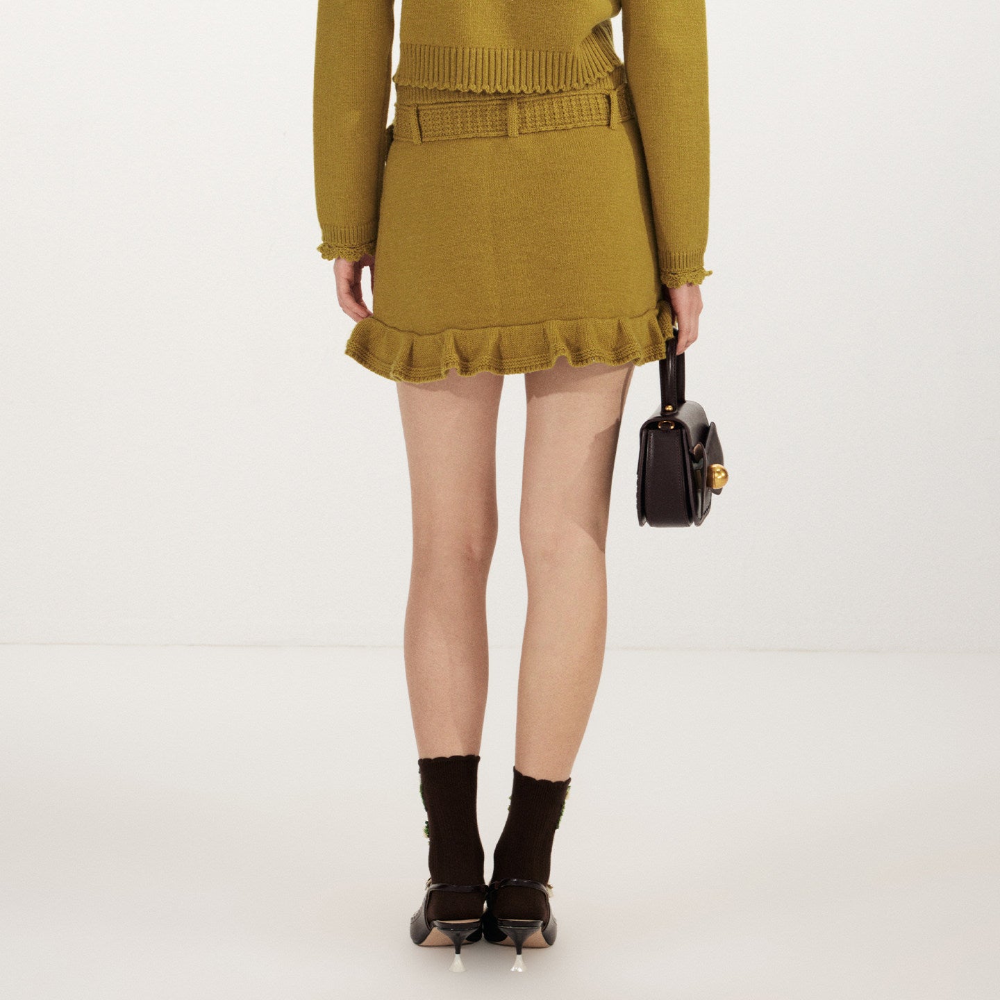 FAME Color Block Beaded Ruffle Hem Knitted Midi Skirt - JAKE.