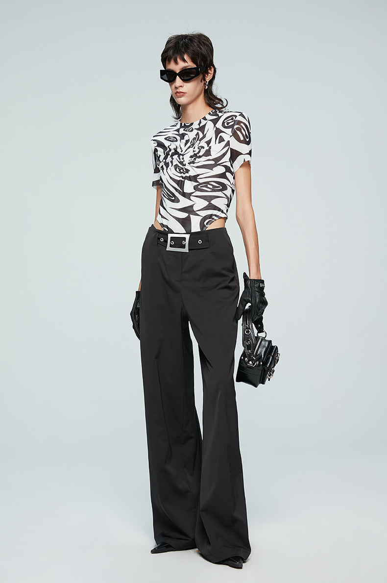 ANNAKIKI Niche Designer Japanese Button Interspersed Belt Wide-leg Pants-NEFA