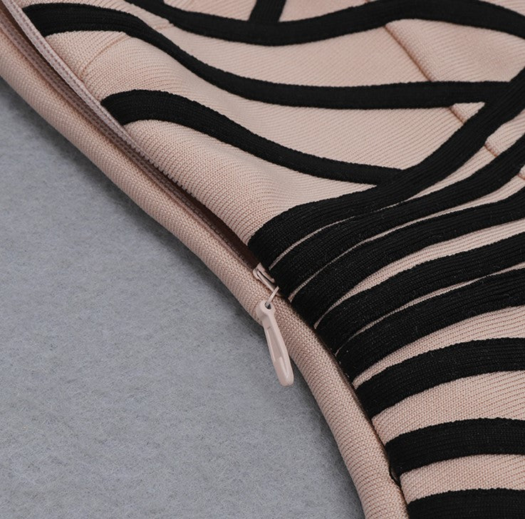 DOLLY Elegant One Shoulder Sleeveless Stripped Slim Fit Slit Dinner Dress-ZEN