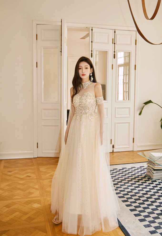 DOLLY Elegant Flower Stand Collar Sleeveless High Waist Tutu Wedding Dress-BELINDA